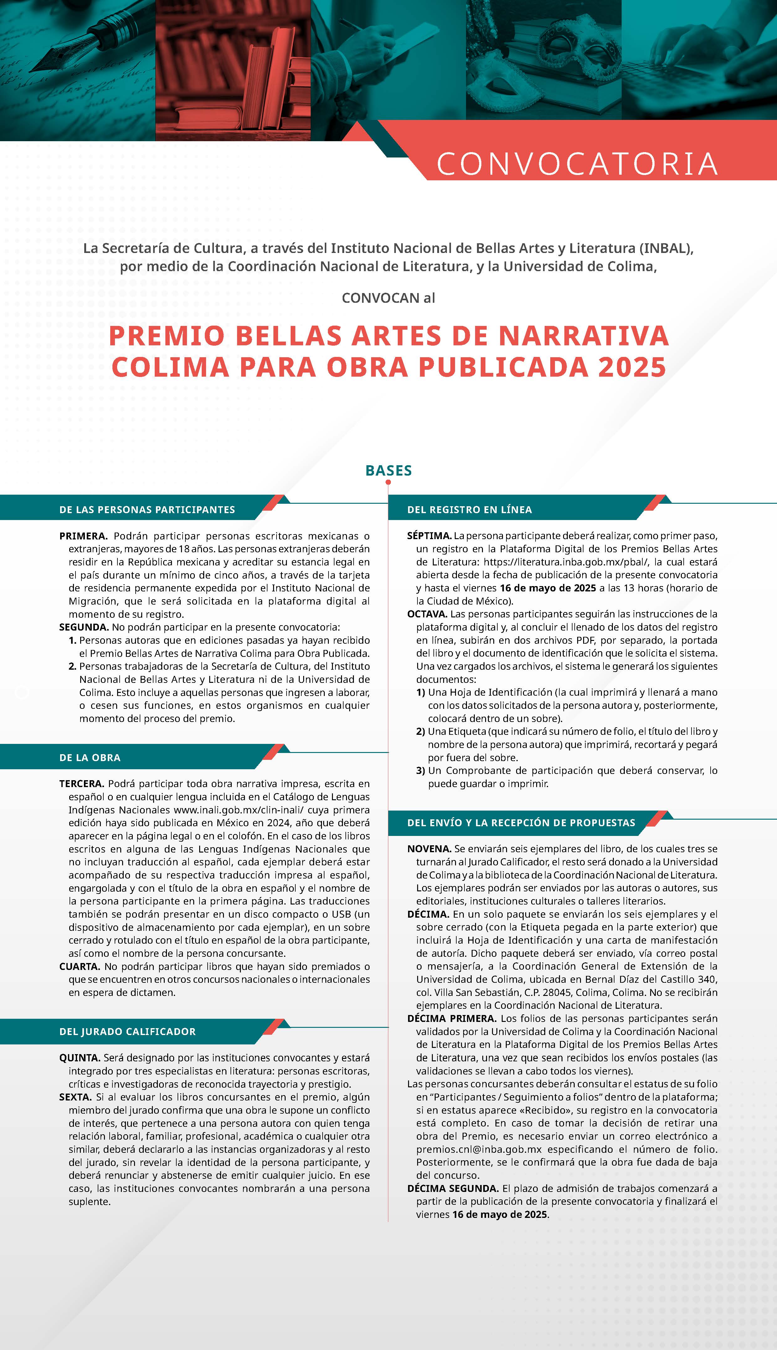 CONVOCATORIA PREMIO NARRATIVA COLIMA 2025 1