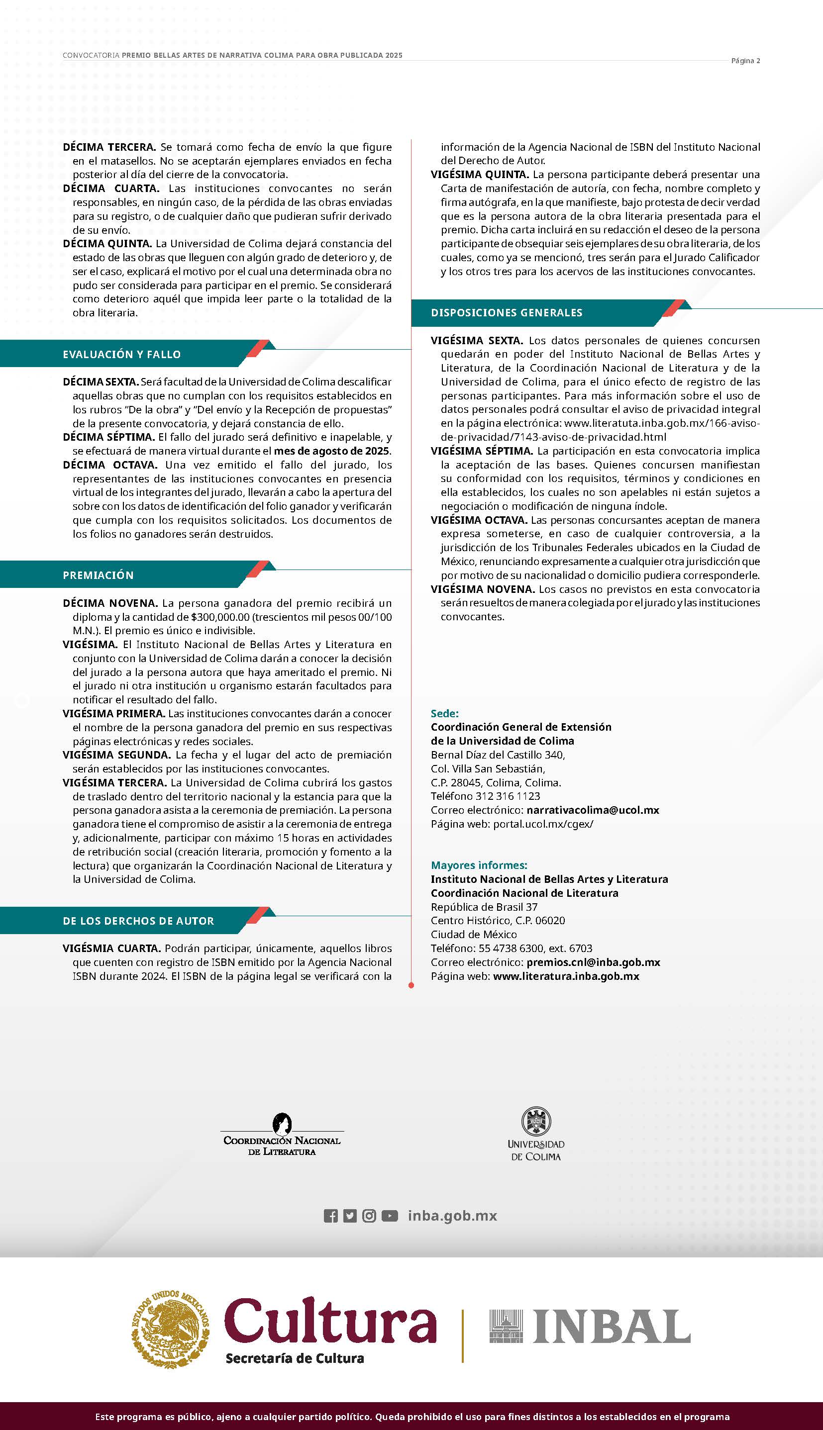CONVOCATORIA PREMIO NARRATIVA COLIMA 2025 2